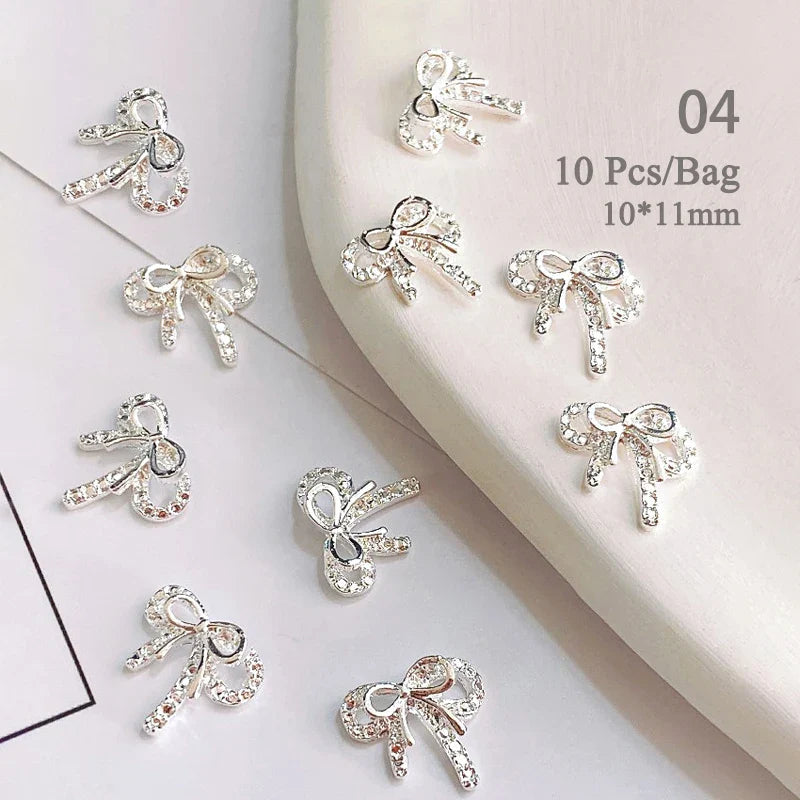 Aichashi 10pcs/bag Butterfly Shaped Nail Rhinestone Star Flower Nail Charm Silver Gold Alloy Nail Pearl Jewelry Accessories Nail Supplies