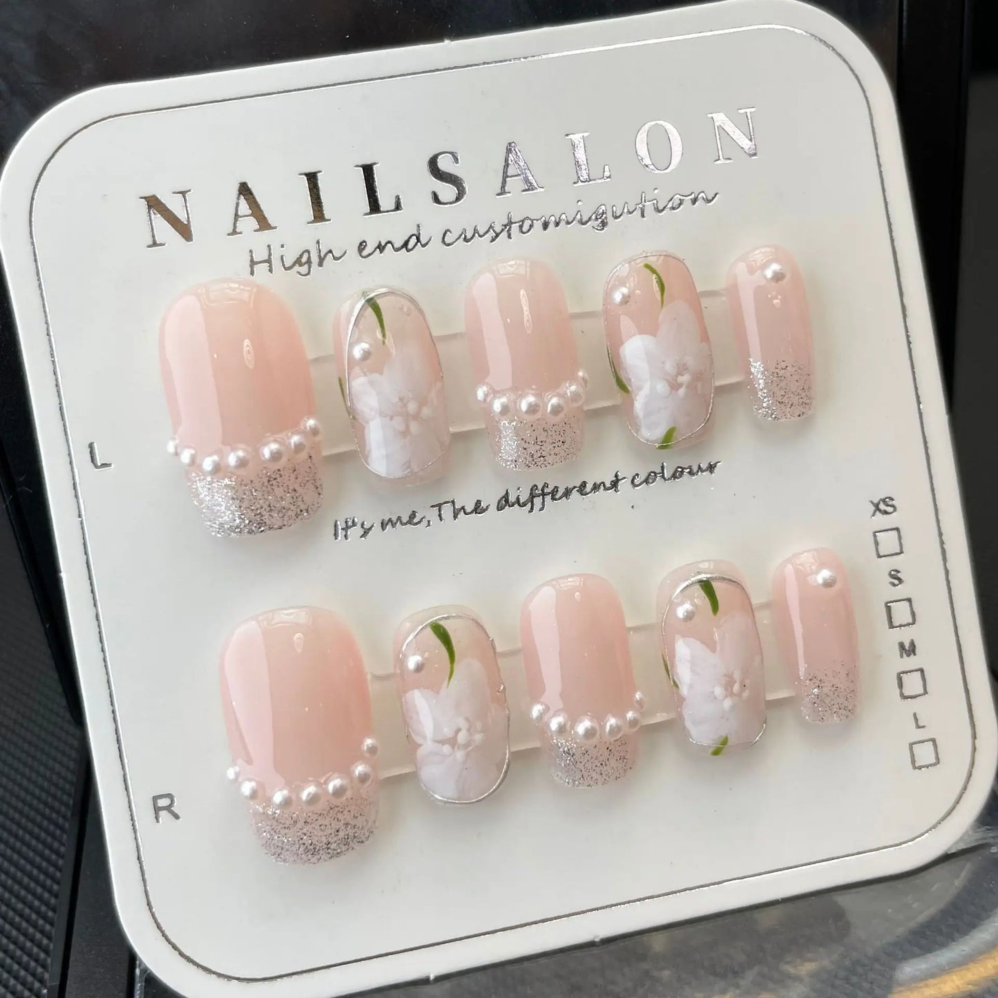 10pc detachable long ballet green false nails with Camellia butterfly full cover press on acrylic nail coffin korean style nails