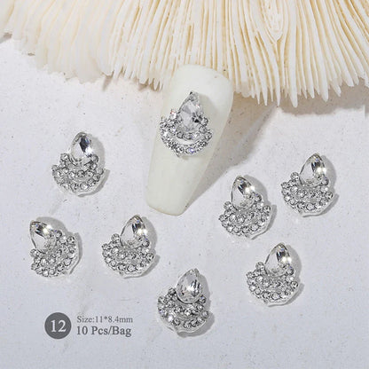 Aichashi 10pcs/bag Butterfly Shaped Nail Rhinestone Star Flower Nail Charm Silver Gold Alloy Nail Pearl Jewelry Accessories Nail Supplies