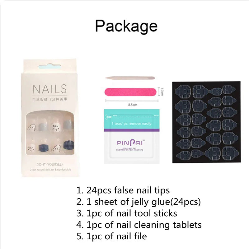 Aichashi 24pcs/box Fake Nails Press on Reusable with Designs Set French Artificial Aurora Diamond False Tipsy Stick-on Nails Tips Art