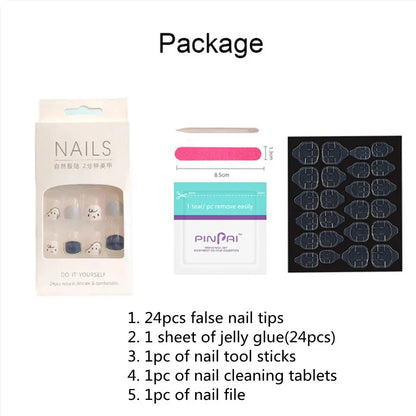 Aichashi 24pcs/box Fake Nails Press on Reusable with Designs Set French Artificial Aurora Diamond False Tipsy Stick-on Nails Tips Art