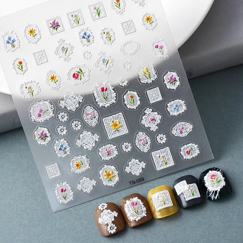 Aichashi 1PCS Bohemian Style 5D Nail Stickers Press on Nails Embossed Symphony Butterfly Flower Stickers Nail Decoration Decals