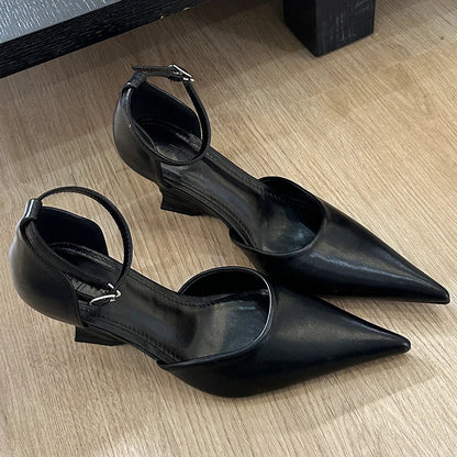 aichashi  -  Fashion Ankle Buckle Wedges Ladies Pumps Heels Shoes Female Pointed Toe Footwear New In Elegant Women Heeled Shoes