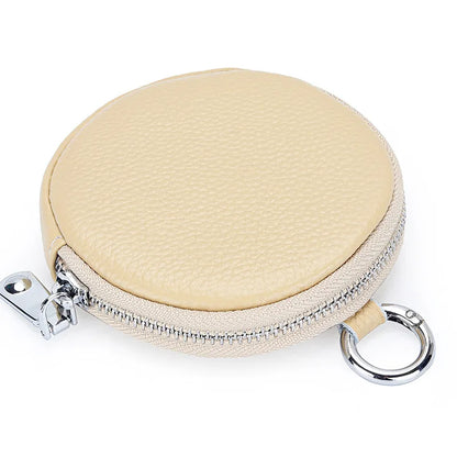 aichashiCoin Purse Change Pouch for Women Key Ring Wallet Minimalist Small Item Storage Bag Genuine Leather Round Purse with Zipper