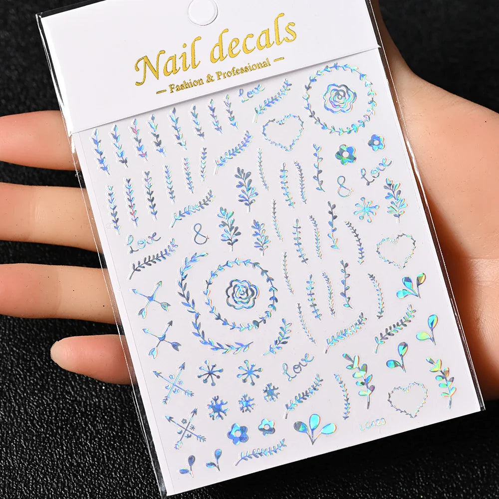 3D Gold Sun/Moon/Star Bronzing Nail Art Sticker 8*10cm Laser Star Moon Design Nail Decal Gold Silver Self-Adhesive Slider