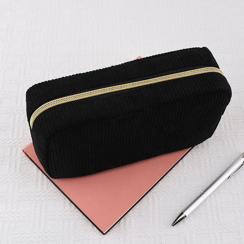 Aichashi BACK TO SCHOOL Pencil Case Black Estuche Escolar Pencil Pouch Corduroy Large Capacity Pen Case School Supplies Kalemlik Pencil Cases For Girls