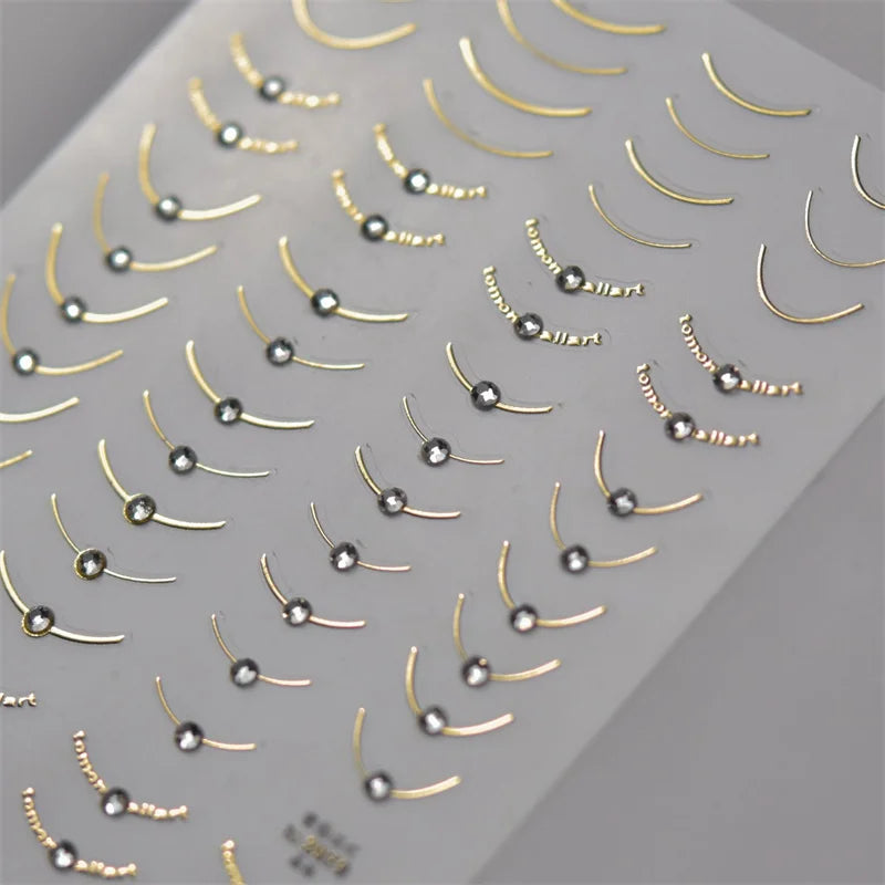 1pcs 5D Rhinestones Japanese Retro Wave Nail Art Stickers Gold Silver Self Adhesive Transfer Nail Decorations Slider Decals DIY