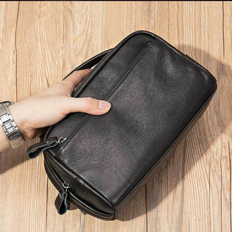 Aichashi Men's Clutch Bag Soft Genuine Leather Large Capacity Men Wallets Cell Phone Pocket Business Long Purse Women Make Up Bag