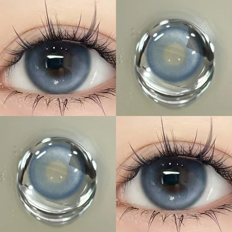 Aichashi 2PCS Korea Colored Contact Lenses Myopia Degree -0.00 to -8.00 Gray Eyes Beauty Pupil Brown Makeup Lens