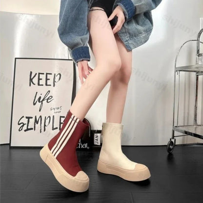 aichashi  -  winter shoes New Designer Women's Elastic Boots Zip Shoe Comfort Women Shoes Platform High-top Female Sneakers Thick Sole Mid-calf Boots