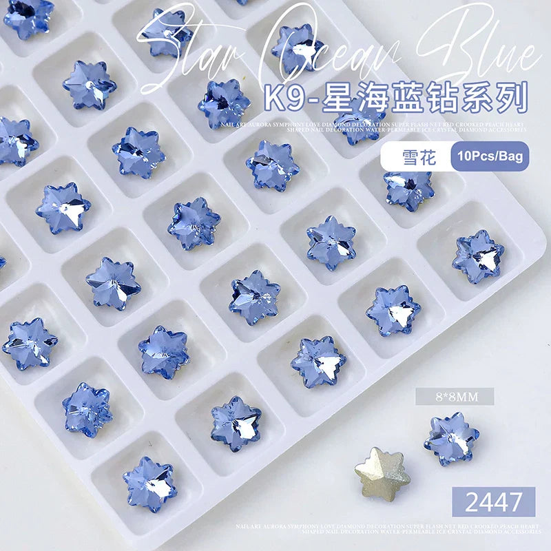 10pcs/bag K9 Diamond Nails Art Decoration Special Shaped Rhinestones for Nails Heart Light Blue DIY Nail Design