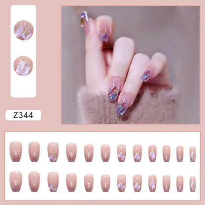 Aichashi 24pcs Glitter Red False Nails Fashion Shiny Crystal Design Press on Nail Patch Full Cover Wearable Artificial Nail Tips for Girl