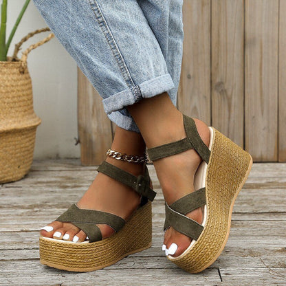 Aichashi Fashion Wedge Sandals for Women Summer Casual Non-slip Peep Toe Platform Shoes Rubber Sole Buckle Elegant Heels Women