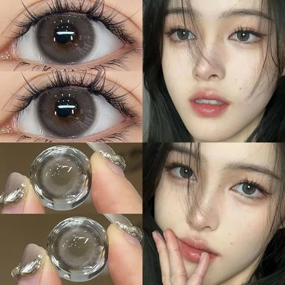 Aichashi 2PCS Color Contact Lenses with Myopia Degree -0.00 to-8.00 Gray Eye  Korea Lens Makeup Beauty Pupils