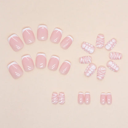 24pcs False Nails Short Coffin Ballet French Fake Nail Patch Simple Nude Pink Color Artificial Nail Tips for Girl Women Wearable