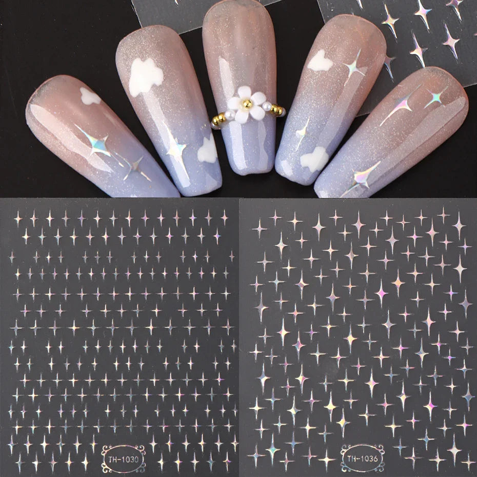 Aichashi Laser Sakura Flower 3D Nail Sticker Holographic Foils Decals Snake Star Heart Adhesive Sliders Cherry Blossom Manicure