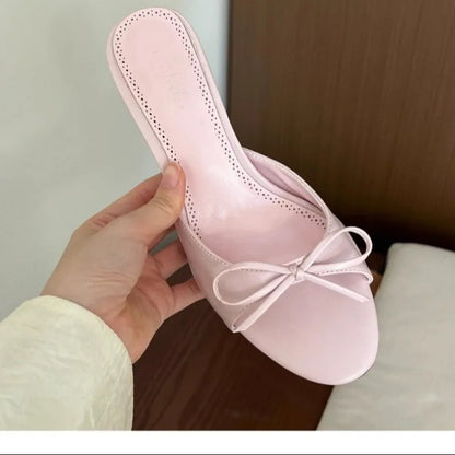 Aichashi 2024 New Arrivals Summer Pink Butterfly-knot Woman Slippers Elegance Stripper Thin Low Heels Ladies Mules Slides Shoes