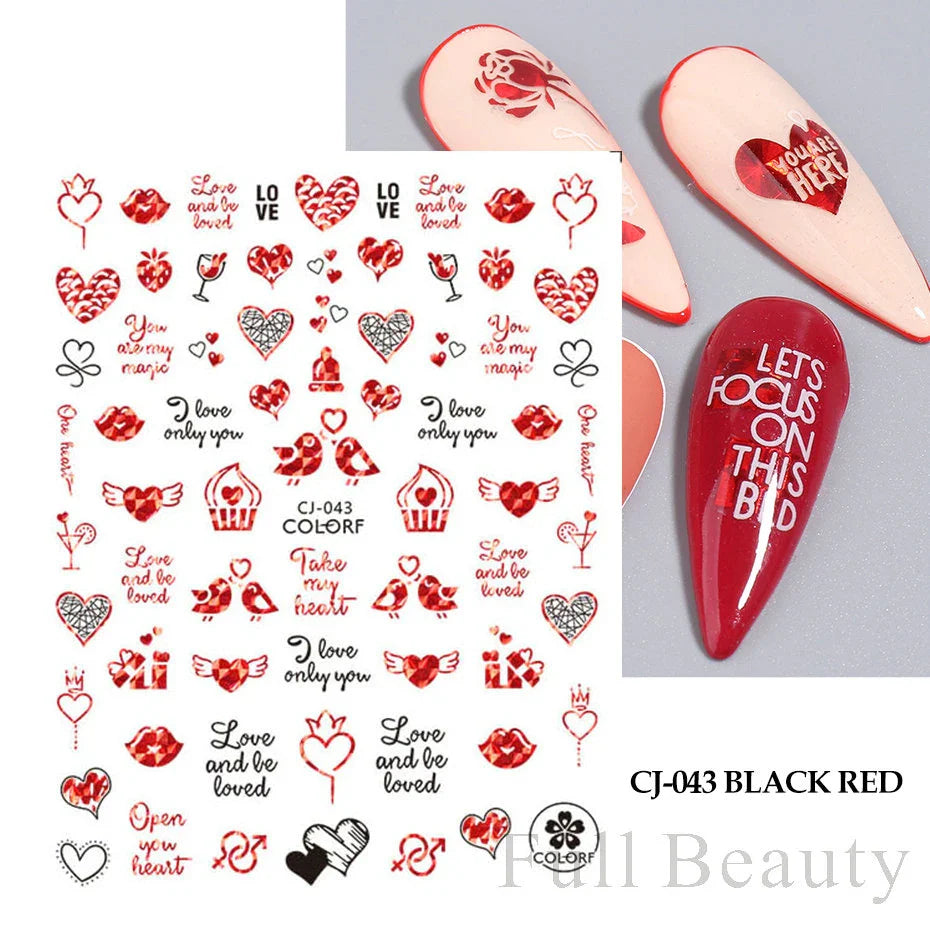 Aichashi Love Heart Nail Stickers Simple Heart Design Self-Adhesive Slider Letters Nail Art Decorations Stars Decals Manicure Accessories