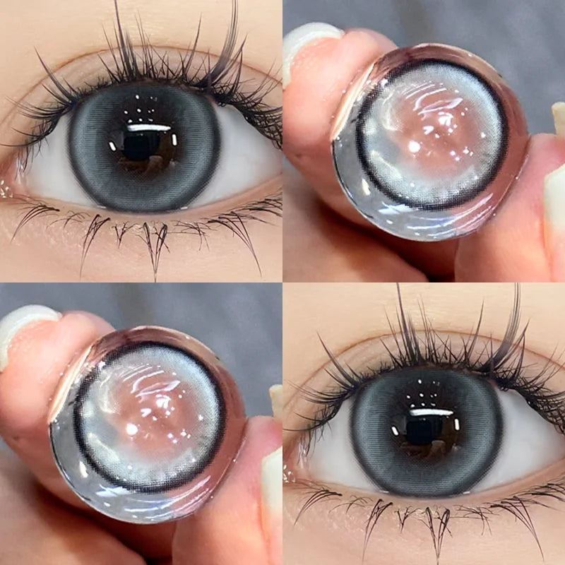 Aichashi 2PCS Korea Colored Contact Lenses Myopia Degree -0.00 to -8.00 Gray Eyes Beauty Pupil Brown Makeup Lens