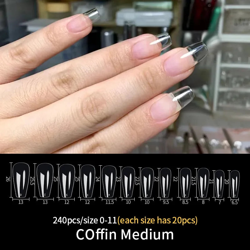 Aichashi Fake Nails False Nail Acrylic American Capsule Gel Shot Artificial Transparent for Frence Fingernails Coffin Full Cover Tips