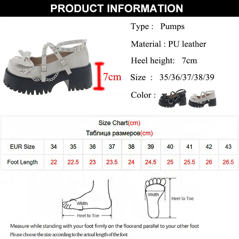 aichashi  -  Y2K Rivet Ankle Strap Mary Janes Women New Chain High Heels Platform Pumps Woman Bowknot Thick Bottom Punk Gothic Shoes