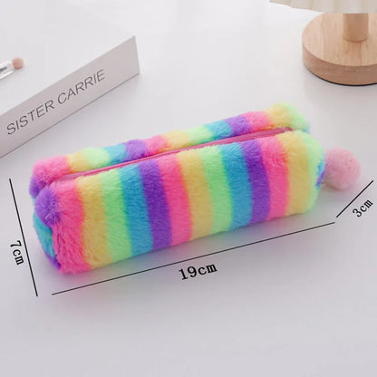 Aichashi BACK TO SCHOOL Rainbow Pencil Case Plush Estuches Escolares Pencilcase Gradient Color Large Capacity Kalemlik School Supplies Pencil Pouch