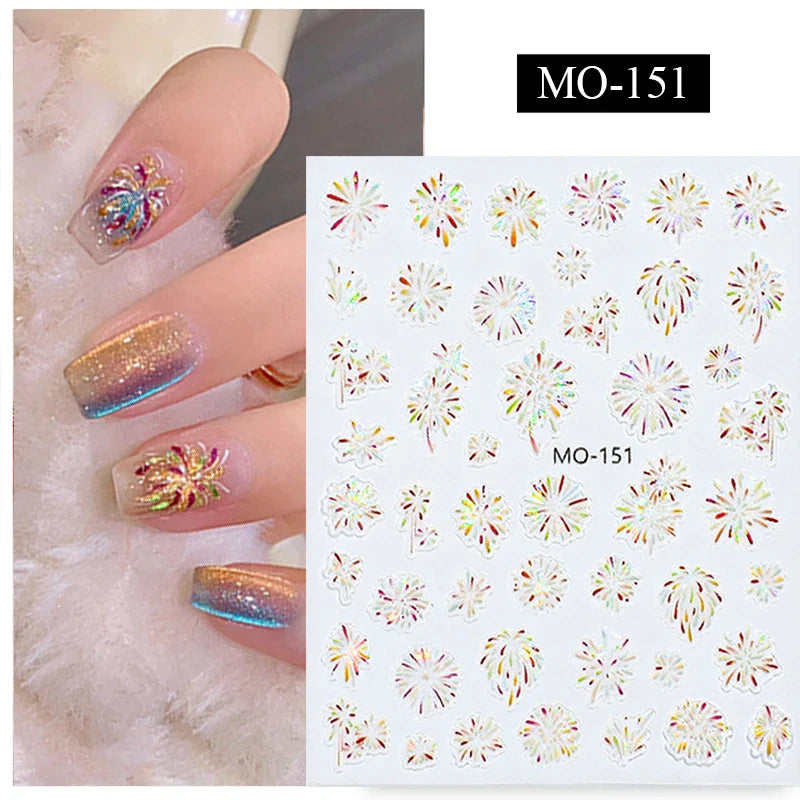 Aichashi 3D Laser Sakura Flower Nail Sticker Aurora Decals Glitter Star Butterfly Floral Adhesive Sliders Cherry Blooming Manicure