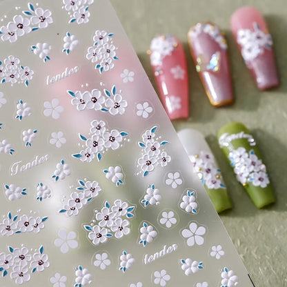 Aichashi Acrylic Engraved Nail Sticker Big Pink Flowers Green leaf Self-Adhesive Nail Transfer Sliders Wraps Manicures Foils