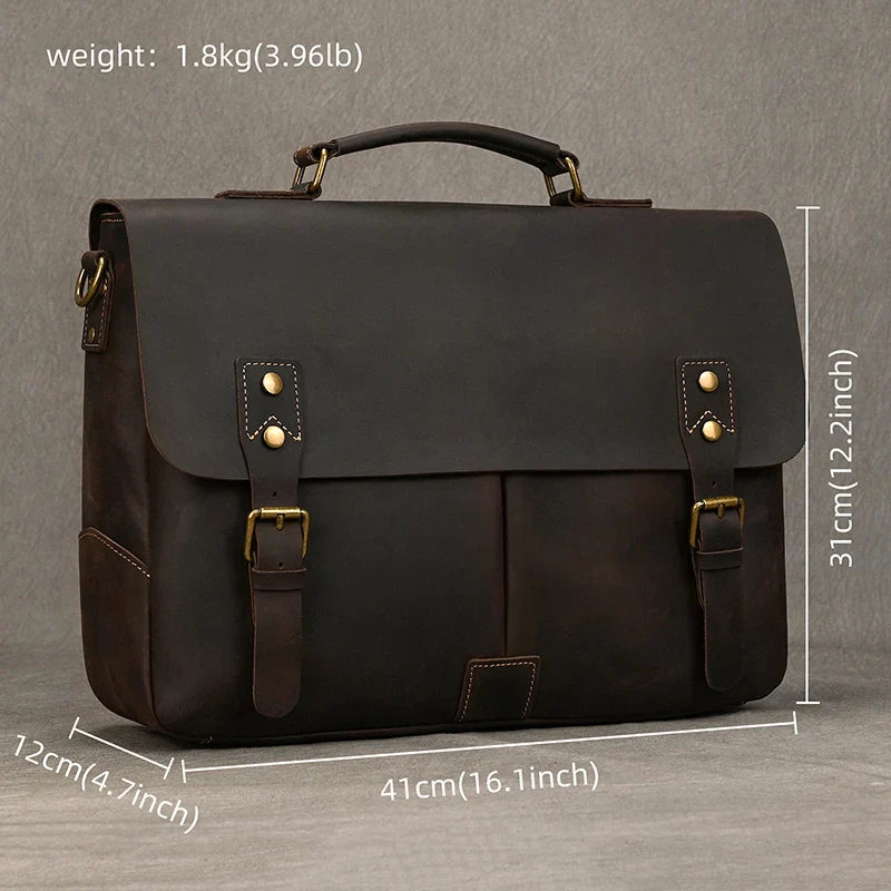 Aichashi Men's Briefcase Genuine Leather A4 File Document Handbag Male Soft Cow Leather Laptop Shoulder Bag Business Computer Bag