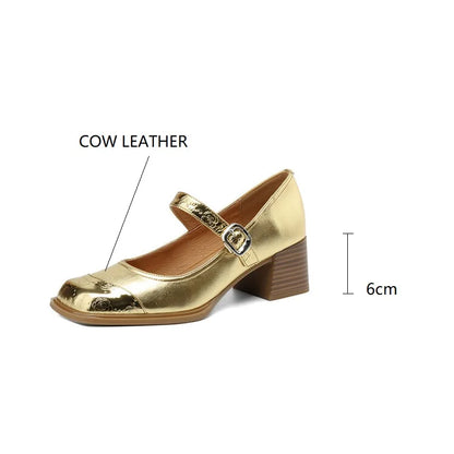 Aichashi New Spring Cow Leather Women Shoes Square Toe Women Pumps Fashion Retro Mary Jane Shoes for Women High Heels Casual Ladies Shoes