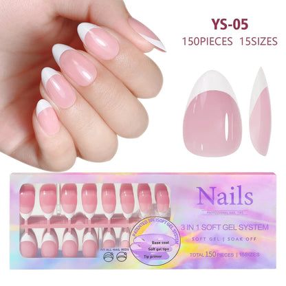 Aichashi 150pcs/boxed New False Nails Press On Nail Long Short Almond Nail Detachable French Style Wearing Manicure Fake Nail Patch