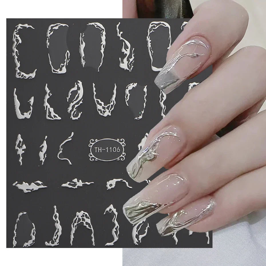 3D Metalic Line Nail Stickers Sliver Thorns Vine Curve Stripe Lines Tape Swirl Sliders Manicure Adhesive Nail Art Decals