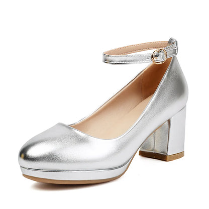 aichashi  -  Women Pumps Shiny High Heels Wedding Party Sexy Platform Slip On Shoes Round Toe Thick Heels Lolita Silver Gold Shoes for Spring