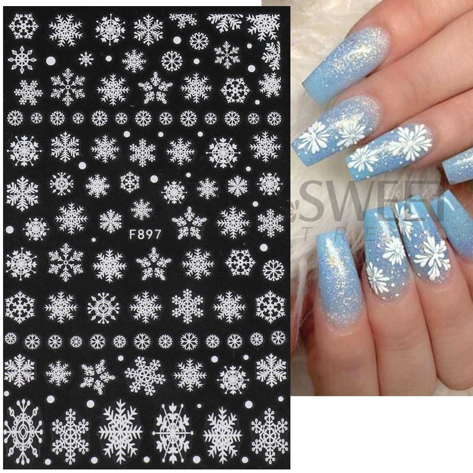 Aichashi 2pcs White Glitter Snowflakes Nail Stickers Elk Star Heart Sparkly Winter Christmas Adhesive Slider Decal New Year Xmas Manicure