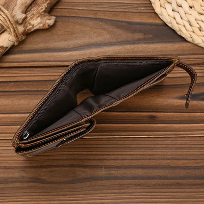 Aichashi Genuine Leather Slim Wallet Men Short Purse Zipper Coin Purse Travel Wallet Rfid Card Slots Purse Black Wallet For Male