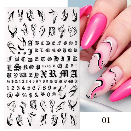 Aichashi 1PCS 3D Black and White Nail Art Stickers Nail Art Decoration Star Moon Butterfly Nail Decal Color Snake Sticker Manicure