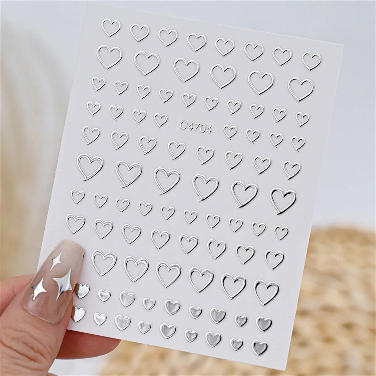 Aichashi 5pcs 3D Ranbom Mix Shape Silver Nail Nail Art Decoration Stickers Luxury Kawaii Star Series Sliders Decals Nail Accessories DIY