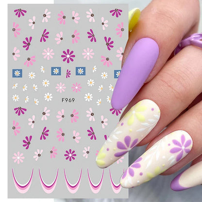 Aichashi 3D Laser Sakura Flower Nail Sticker Aurora Decals Glitter Star Butterfly Floral Adhesive Sliders Cherry Blooming Manicure