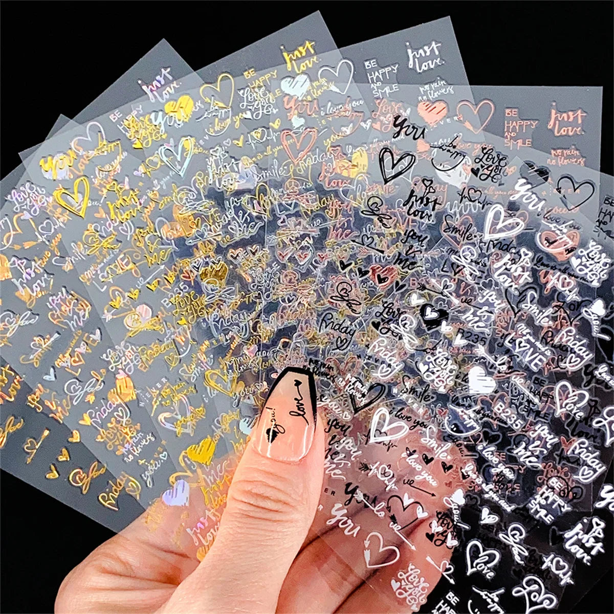 Aichashi 5pcs 3D Ranbom Mix Shape Silver Nail Nail Art Decoration Stickers Luxury Kawaii Star Series Sliders Decals Nail Accessories DIY