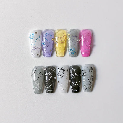 5D Realistic Relief Black White Colorful The Zodiac Twelve Constellations Adhesive Nail Art Stickers Decals Manicure Ornaments