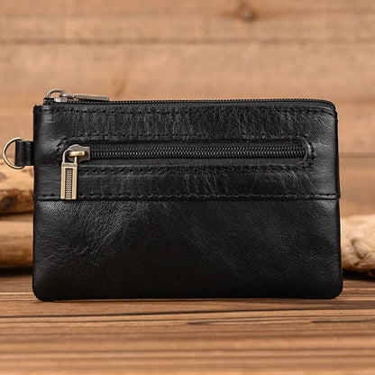 Aichashi Genuine Leather Zipper Coin Wallet Men Wowen Natural Leather Small Short Purse Card Holder Cash Clutch Wallets Key Ring