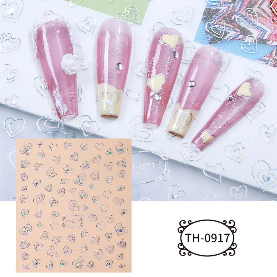 Aichashi Love Heart Nail Stickers Simple Heart Design Self-Adhesive Slider Letters Nail Art Decorations Stars Decals Manicure Accessories