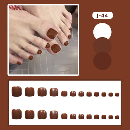 Aichashi 24pcs Solid Color Toenails French Minimalist Style Toenails Full Coverage Waterproof Removable Artificial Press on Nails False