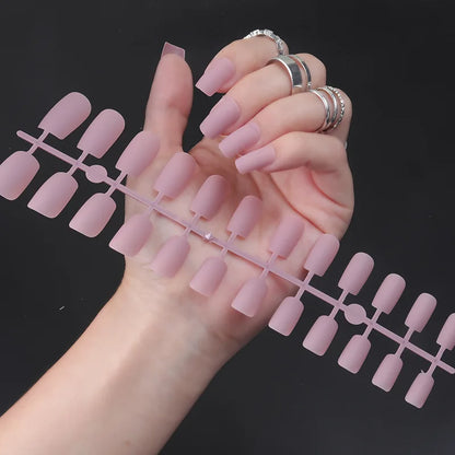 Aichashi 24Pcs/Set Matte False Nails Glue Square Head Frosted Press On Fake Nail Tips Full Cover Artificial Fingernails Ballet Detachable