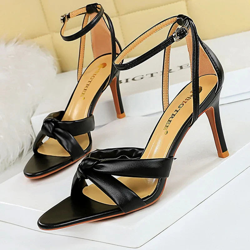 aichashi  -  Shoes Open Toe Women Sandals Summer High Heels Stilettos Hollow Out Heeled Sandals Leather Women Pumps Sexy Party Shoes