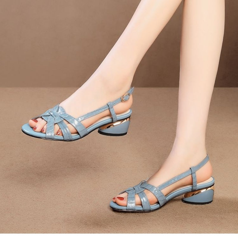 aichashi New Fashion Sandals Women Roman Women Sandalsl Hollow Fish Mouth Mid Heel Fashion Women Opened Toe Shoes