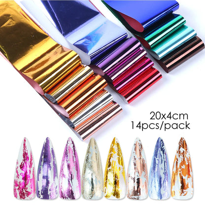 Aichashi 10pcs Matte Metallic Nail Foils Gold Silver Metallic Mirror Starry Paper Gel Polishing Transfer Sticker Nail Art Decor