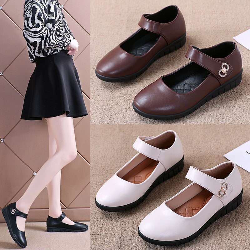 Aichashi Japanese School Uniform Shoes Women Flats Mary Jane Shoes With Hook Loop Ladies Leather Flat Shoes Black Loafers Nurse Shoes