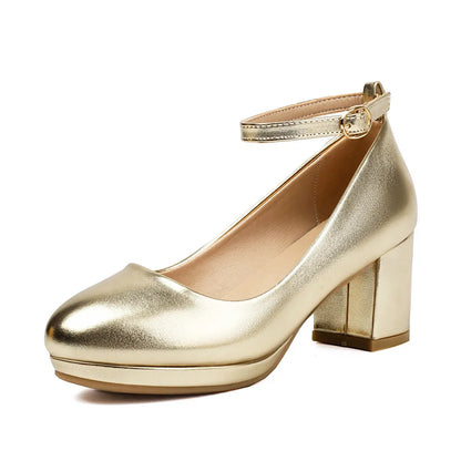 aichashi  -  Women Pumps Shiny High Heels Wedding Party Sexy Platform Slip On Shoes Round Toe Thick Heels Lolita Silver Gold Shoes for Spring