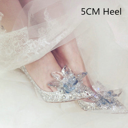 Aichashi Cinderella Shoes Rhinestone High Heels Women Pumps Pointed toe Woman Crystal Party Wedding Shoes 5cm/7cm/9cm